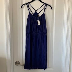 NWT LOFT Blue/Purple Double Straps Pleated Racerback Dress Size SP